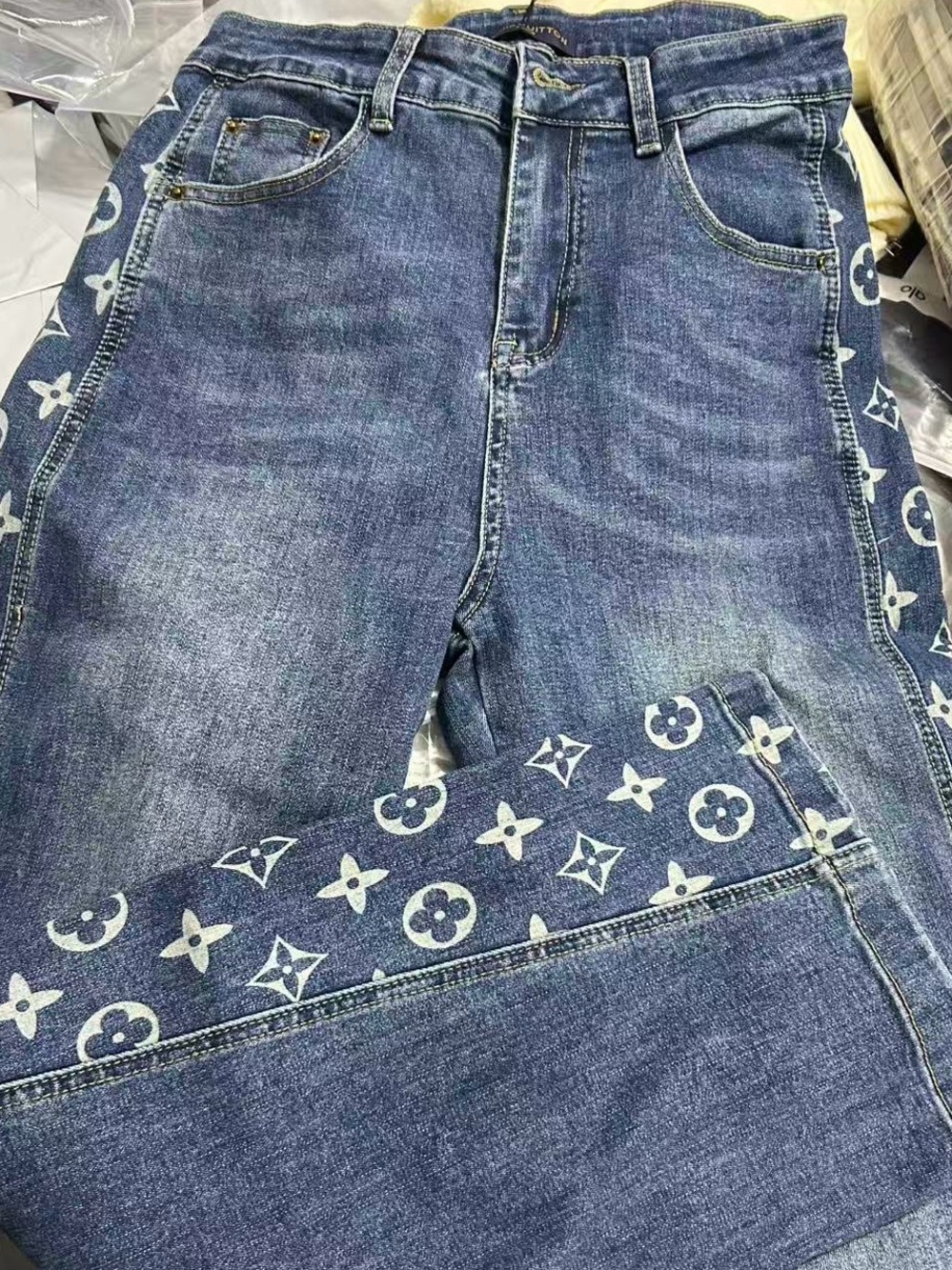 Louis Vuitton Blue Relaxed Women Jeans with Signature Monogram Side Panel